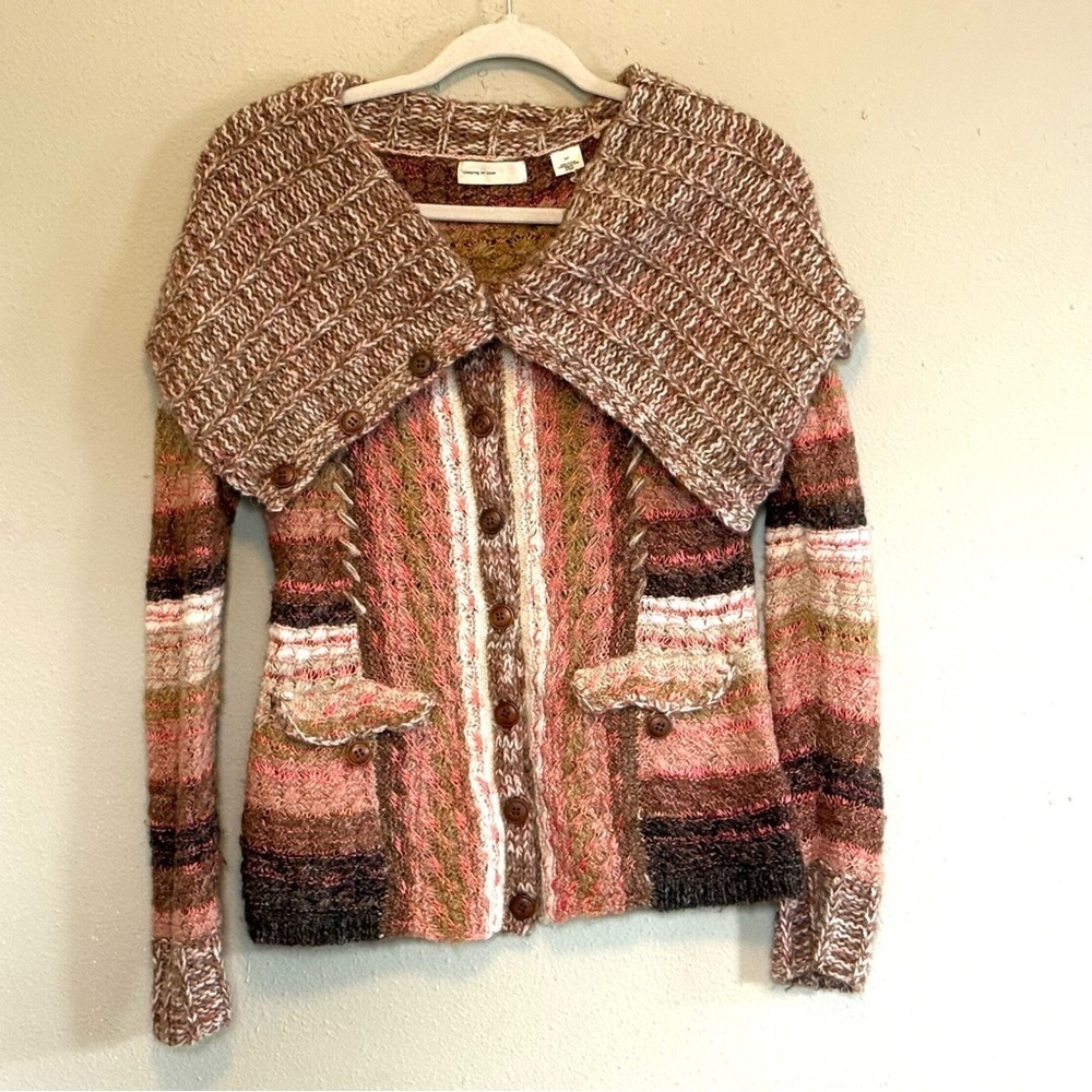 Anthro Sleeping on Snow Ouray Wool Blend Knit Cowl Neck Button Cardigan Size S
